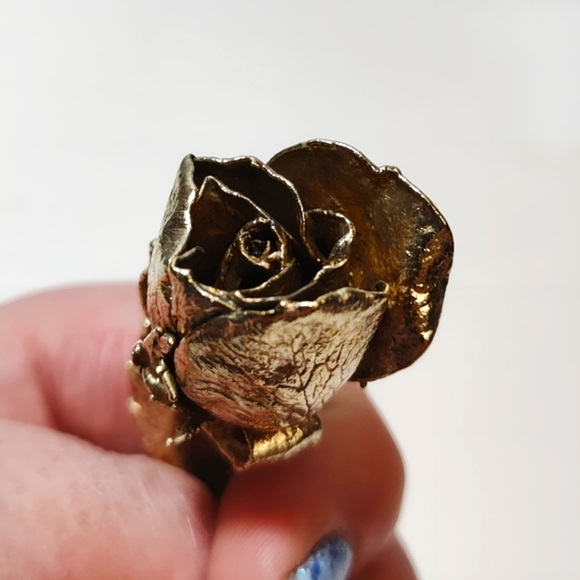 Vintage Flora Danica Eggert Gilded Sterling Silver Electroform Rose Brooch Pin - Picture 5 of 13